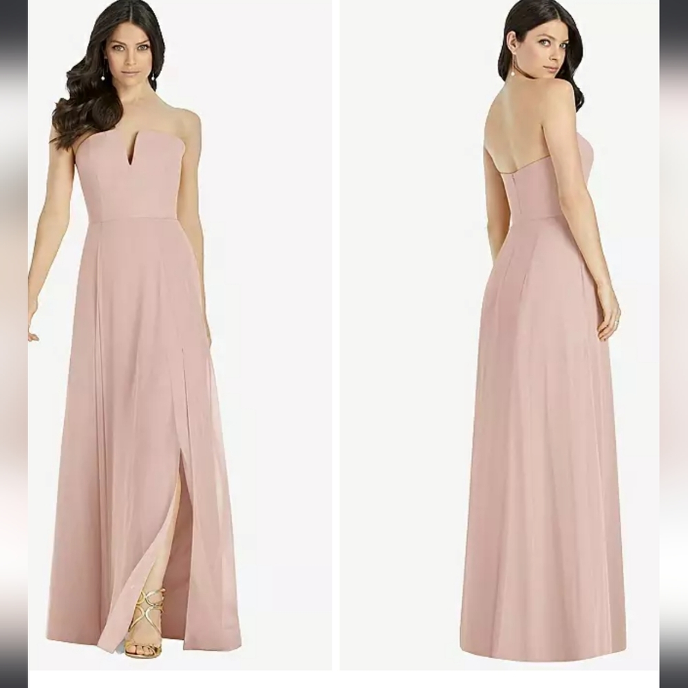 Dessy Collection Strapless Notch Chiffon Maxi Dress In Cameo NWT Size 18